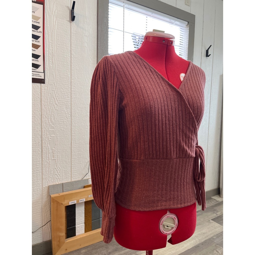PerSeption Concept Ribbed Wrap Long Sleeve‎ Sweater Top Mauve Size 1